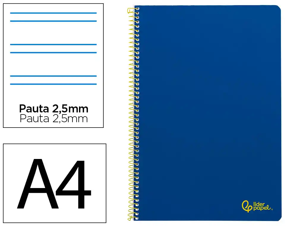 Cuaderno Espiral Liderpapel A4 Smart Tapa Blanda 80h 75gr Pauta 2,5mm con Margen Color Azul Oscuro