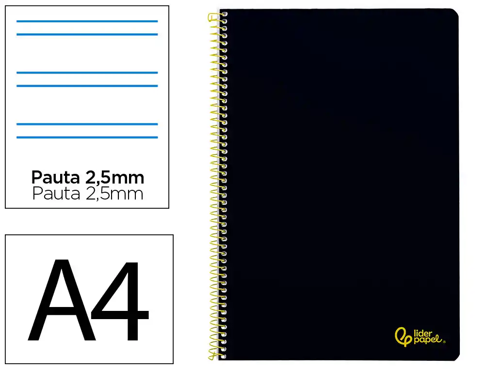 Cuaderno Espiral Liderpapel A4 Smart Tapa Blanda 80h 75gr Pauta 2,5mm con Margen Color Negro