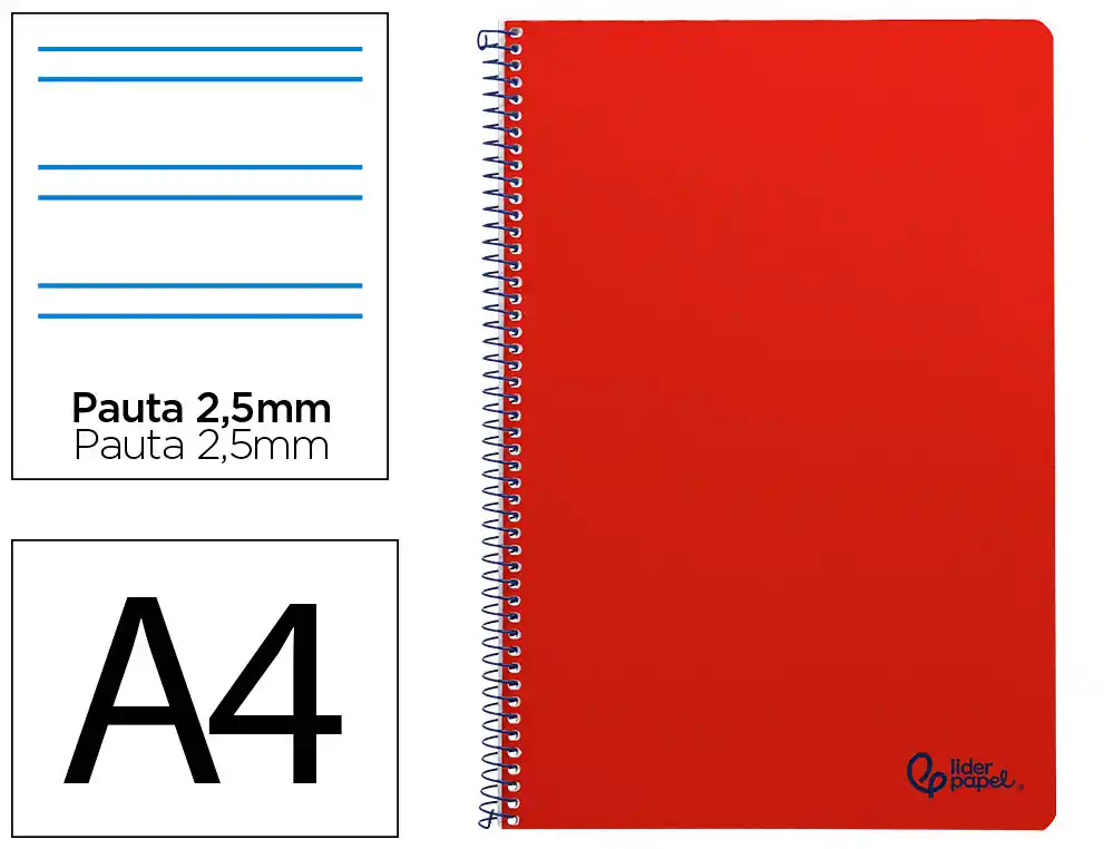 Cuaderno Espiral Liderpapel A4 Smart Tapa Blanda 80h 75gr Pauta 2,5mm con Margen Color Rojo