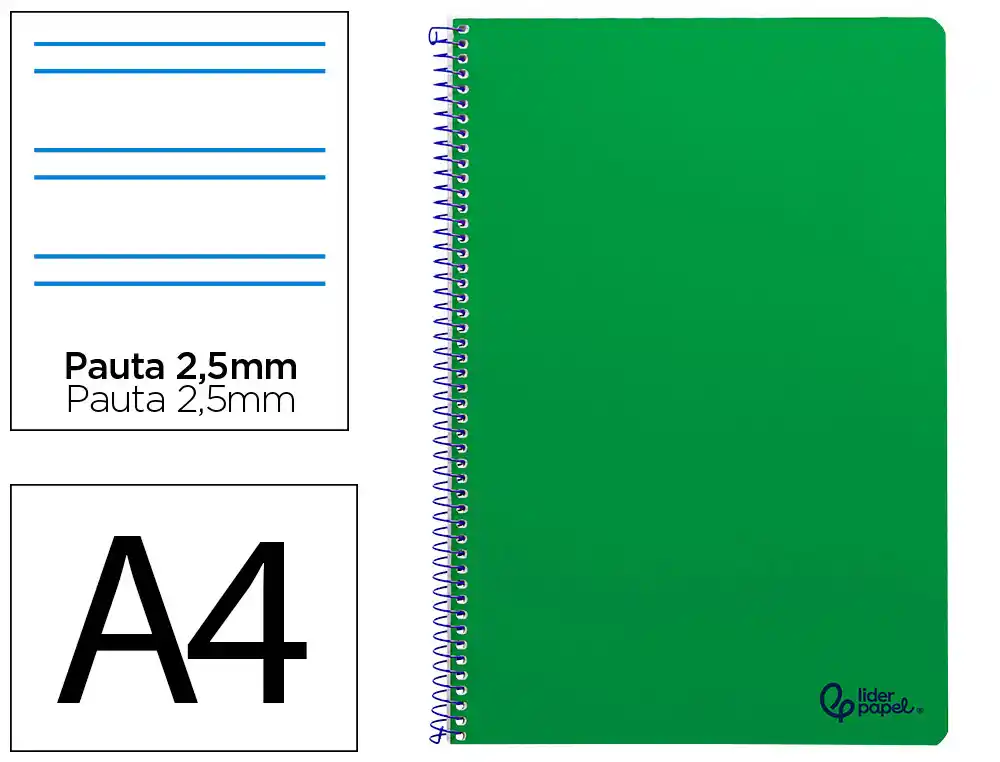 Cuaderno Espiral Liderpapel A4 Smart Tapa Blanda 80h 75gr Pauta 2,5mm con Margen Color Verde