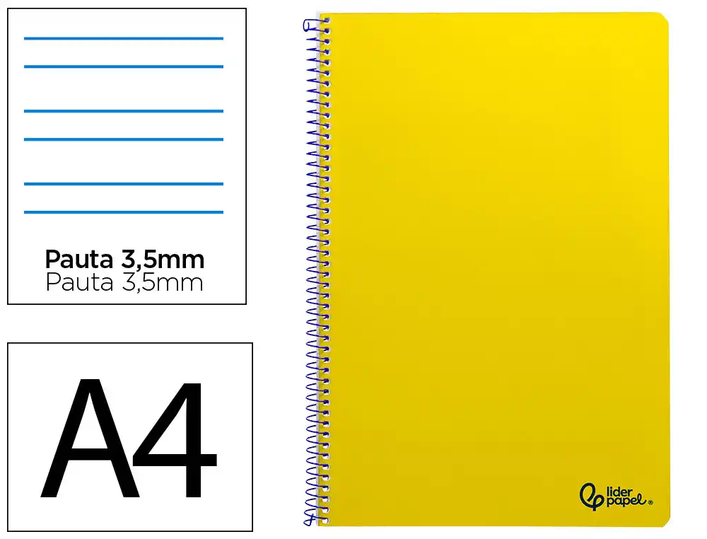 Cuaderno Espiral Liderpapel A4 Smart Tapa Blanda 80h 75gr Pauta 3,5mm con Margen Color Amarillo