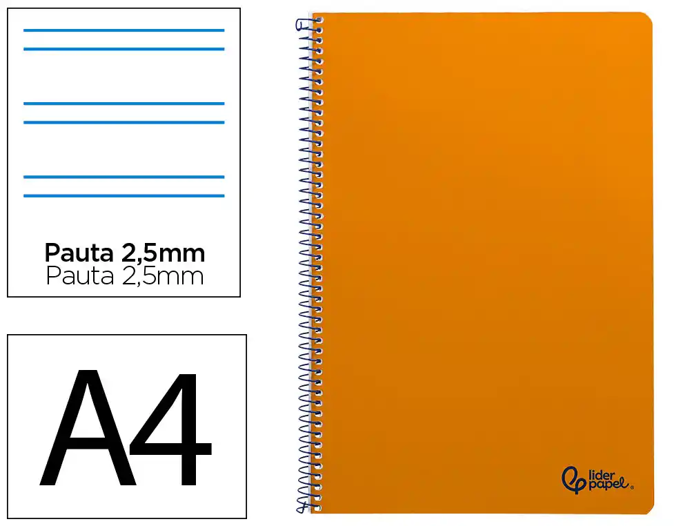 Cuaderno Espiral Liderpapel A4 Smart Tapa Blanda 80h 75gr Pauta 3,5mm con Margen Color Naranja