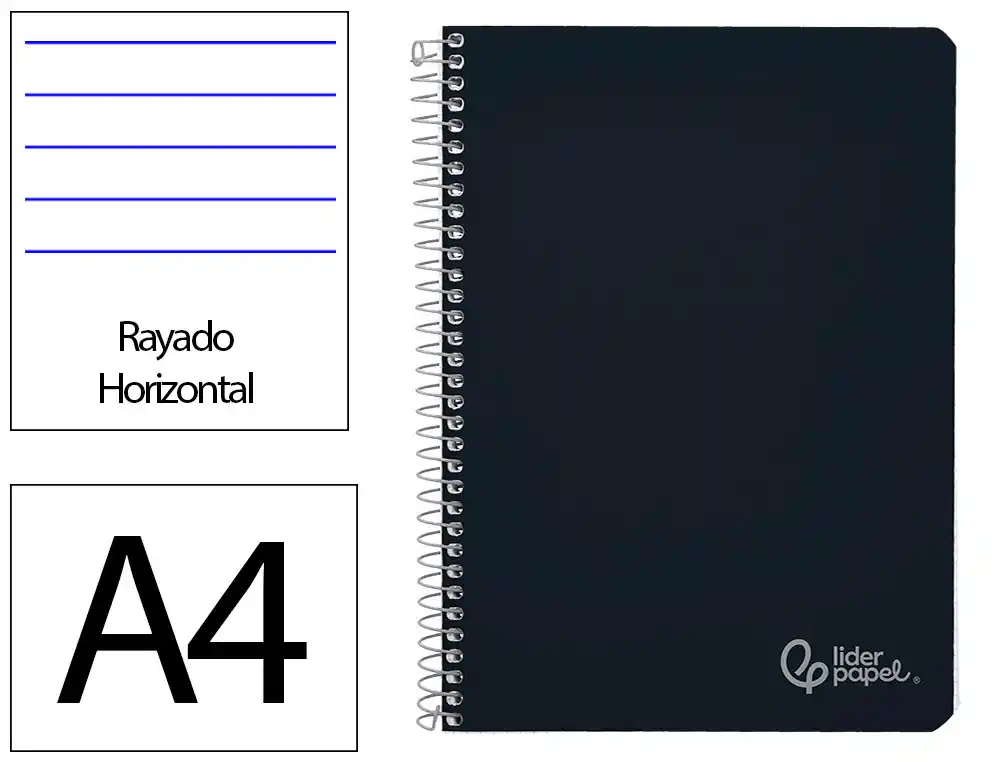 Cuaderno Espiral Liderpapel A4 Witty Tapa Dura 80h 90gr Rayado Horizontal con Margen Color Negro