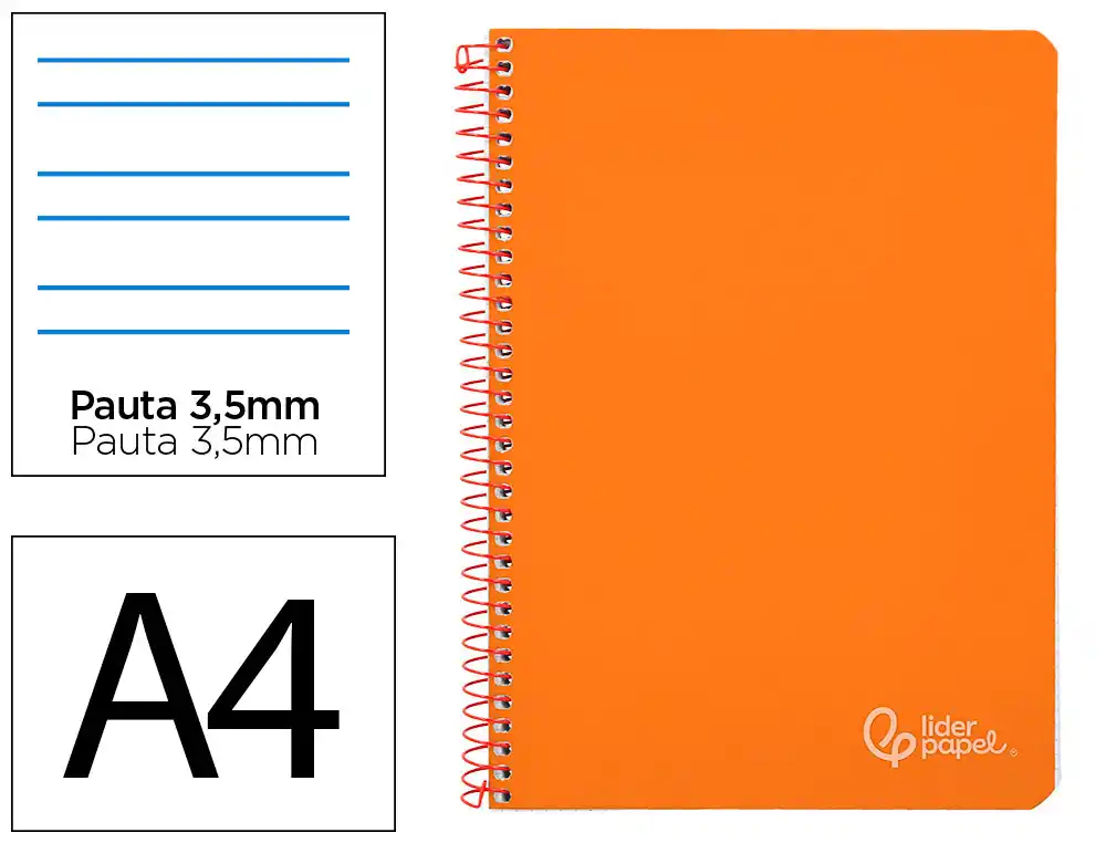 Cuaderno Espiral Liderpapel A4 Witty Tapa Dura 80h 90gr Pauta 3,5mm con Margen Color Naranja