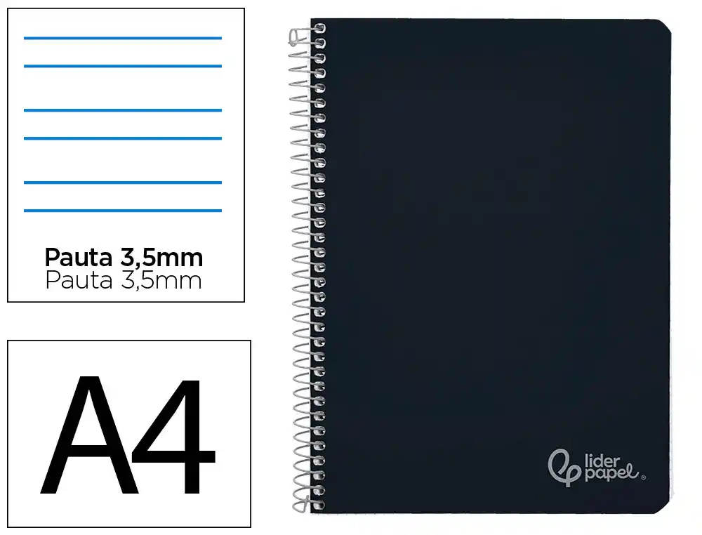 Cuaderno Espiral Liderpapel A4 Witty Tapa Dura 80h 90gr Pauta 3,5mm con Margen Color Negro