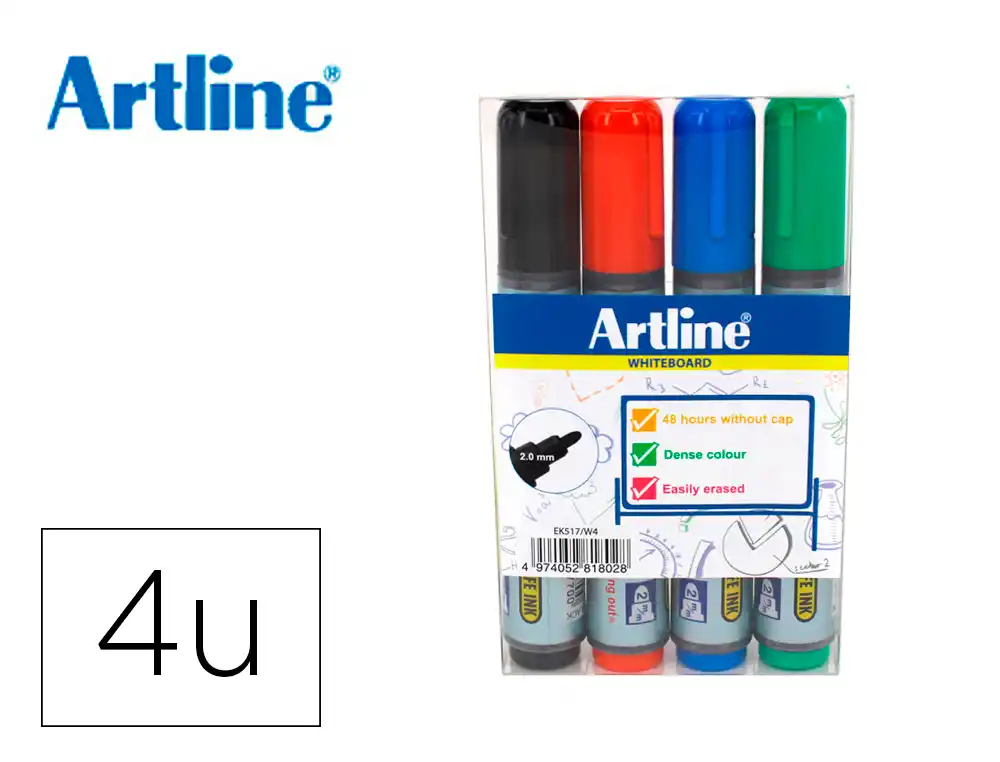 Rotulador Artline Pizarra ek517/w4 Punta Redonda 2 mm Bolsa de 4 Unidades Colores Surtidos