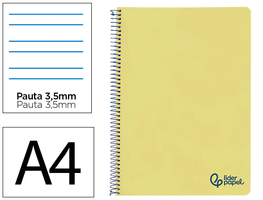 Cuaderno Espiral Liderpapel A4 Wonder Tapa Plastico 80h 90gr Pauta Ancha 3,5mm con Margen Color Amarillo