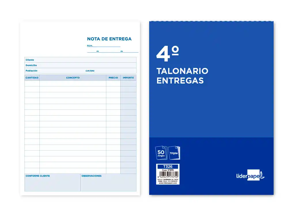 Talonario Liderpapel Entregas Cuarto Original y 2 Copias t326