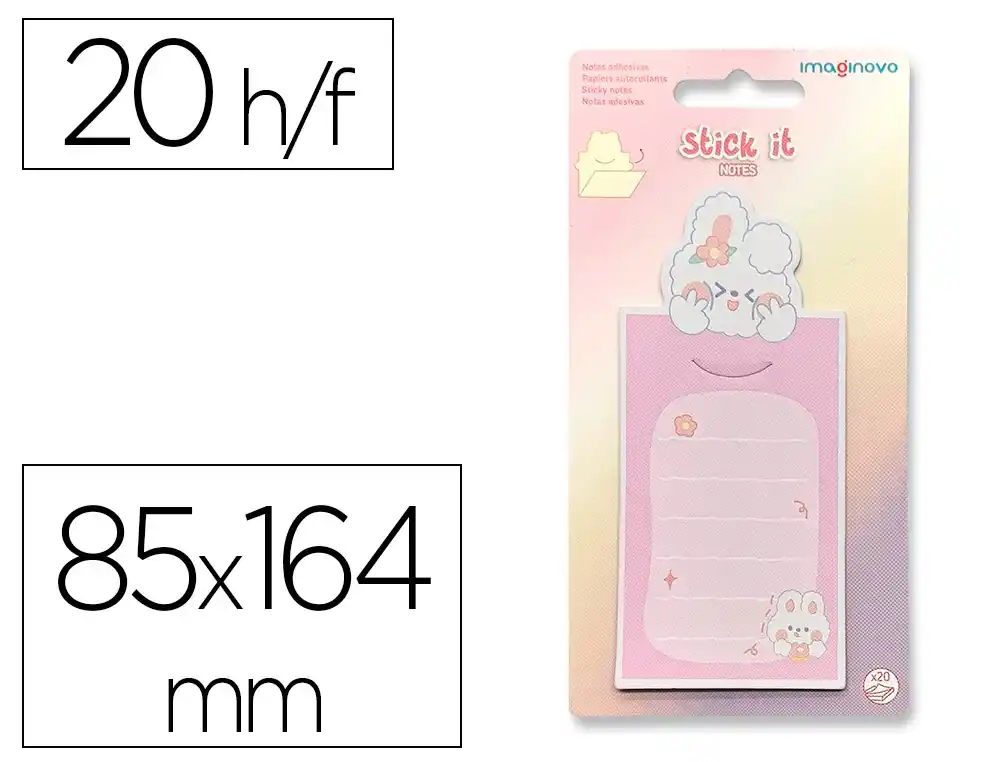 Bloc Notas Adhesivas Imaginovo Letter con Mensaje Trasero Conejito Rosa 20 Hojas 85x164 mm