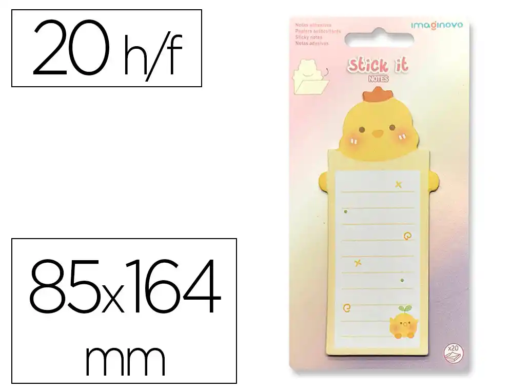 Bloc Notas Adhesivas Imaginovo Letter con Mensaje Trasero Pollito 20 Hojas 85x164 mm