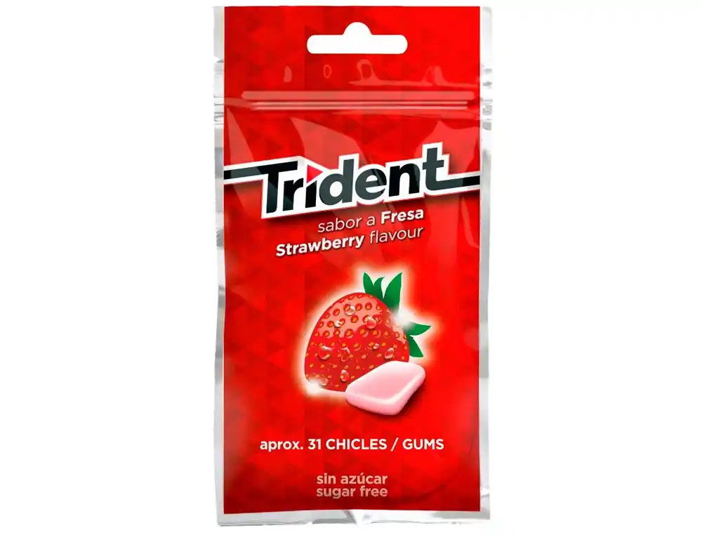 Chicle Trident Grageas Sabor Fresa sin Azucar Bolsa de 43,5 gr