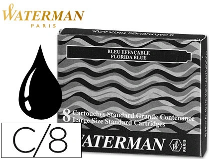 Tinta Estilografica Waterman Negra Caja de 8 Cartuchos Standard Largos
