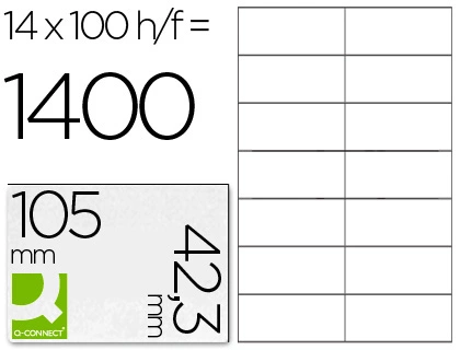 Etiqueta Adhesiva Q-Connect kf10656 Tamaño 105x42,3 mm Fotocopiadora Laser Ink-Jet Caja con 100 Hojas DIN A4