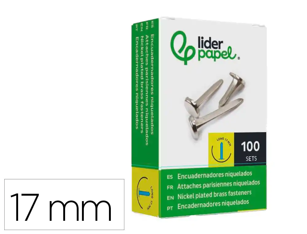 Encuadernadores Liderpapel Niquelados N.2 17 mm Caja de 100 Unidades