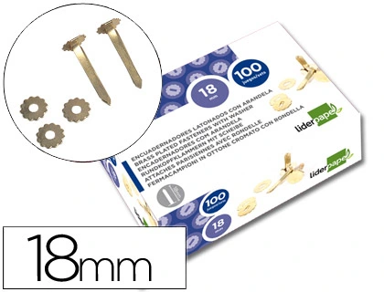 Encuadernadores Liderpapel Latonados con Arandela 18 mm Caja de 100 Unidades