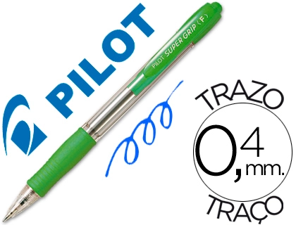 Boligrafo Pilot Super Grip Verde Claro Retractil Sujecion de Caucho Tinta Base de Aceite