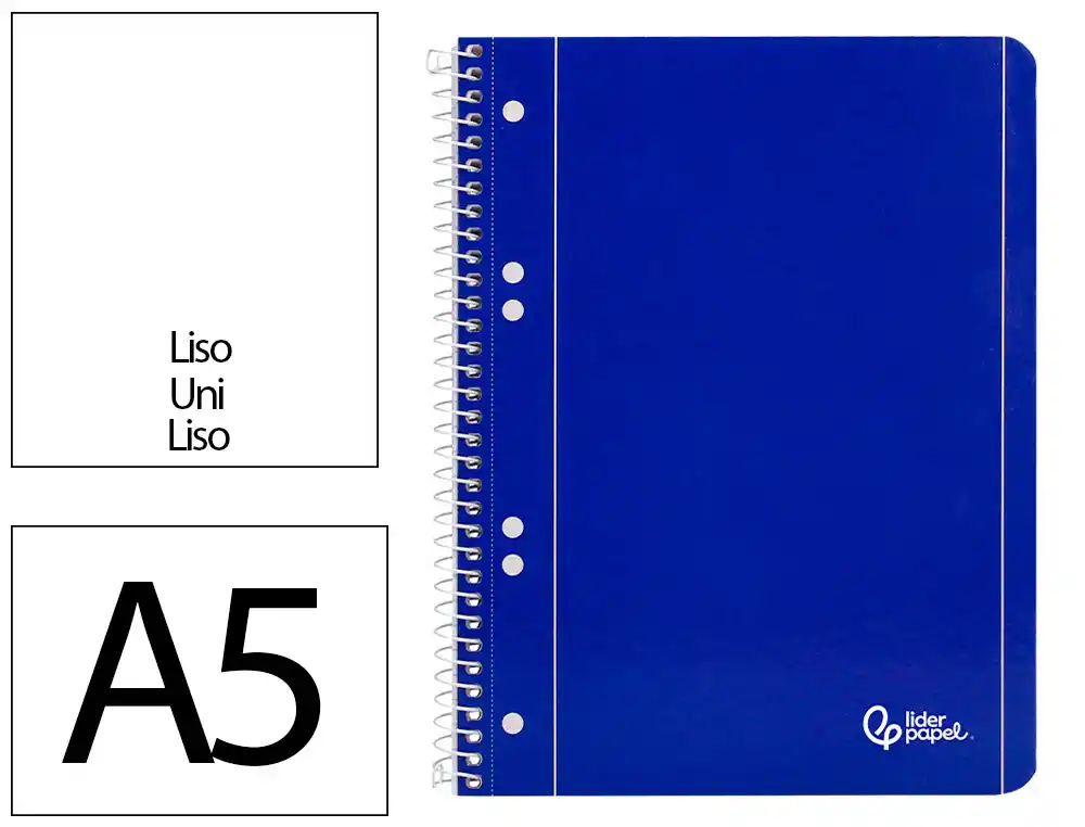 Cuaderno Espiral Liderpapel A5 Micro Serie Azul Tapa Blanda 80h 75gr Liso 6 Taladros Azul