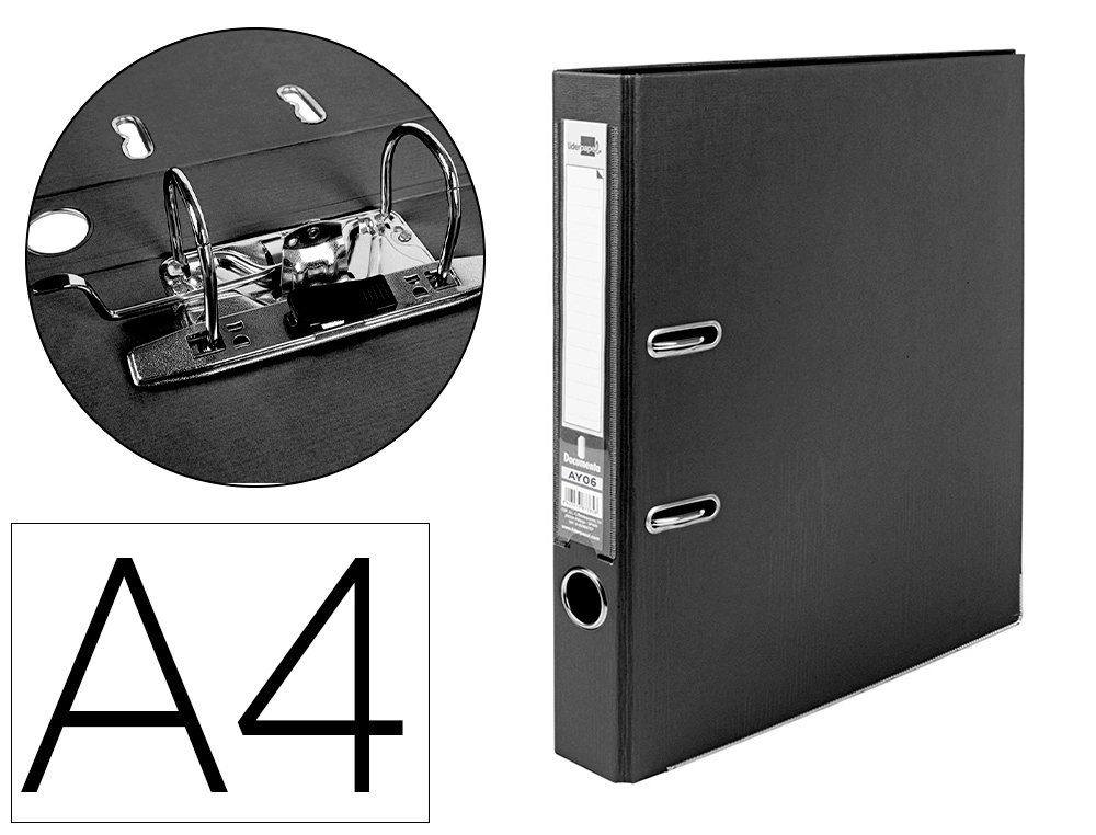 Archivador de Palanca Liderpapel A4 Documenta Forrado PVC con Rado Lomo 52mm Negro Compresor Metalico