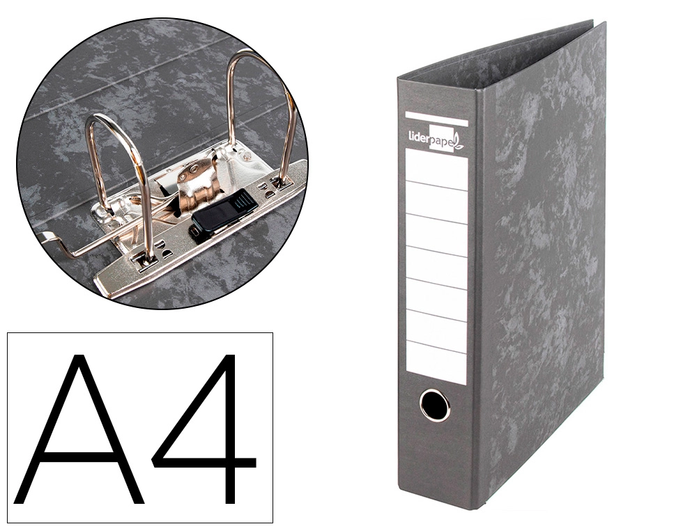 Archivador de Palanca Liderpapel A4 Carton Forrado sin Rado Lomo 80mm Negro Compresor Metalico