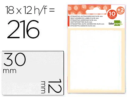 Etiquetas Liderpapel Sobre de 10 H. + 2 H. Obsequio 12x30 mm -18 Unidades por Hoja