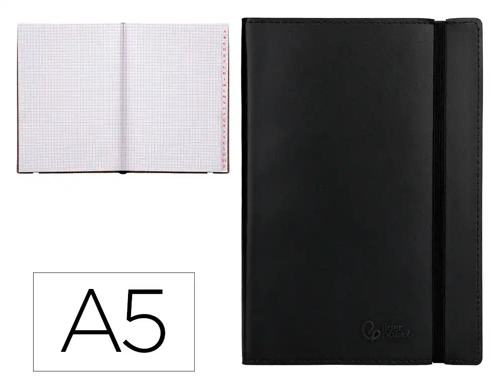 Libreta Indice Liderpapel Similpiel A5 120 Hojas 70gr Color Negro