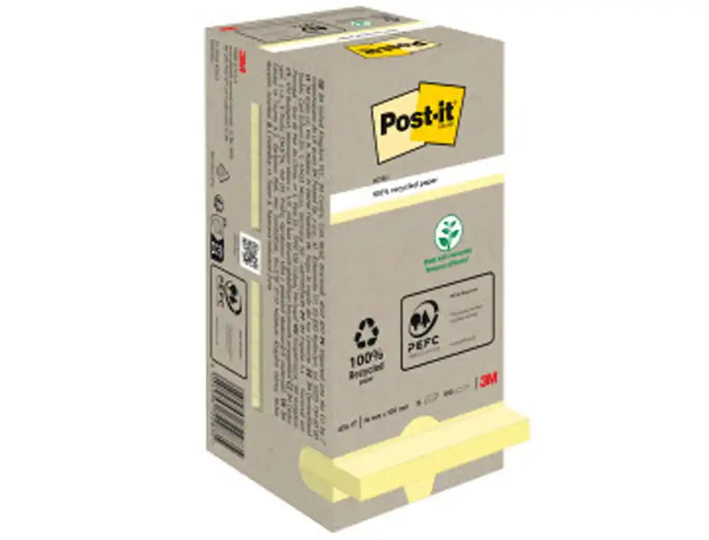Bloc de Notas Adhesivas Quita y Pon Reciclada en Torre Post-it 76 x 76 mm 16 Blocs 654 Reciclado