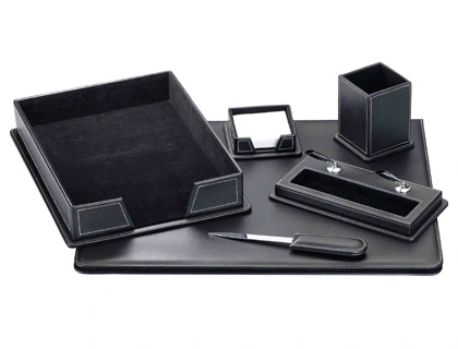 Escribania Sobremesa Q-Connect Similpiel Negro Juego de 6 Piezas