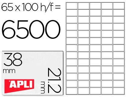 Etiqueta Adhesiva Apli 1283 Tamaño 38x21.2mm para Fotocopiadora Laser Ink-Jet Caja con 100 Hojas DIN A4