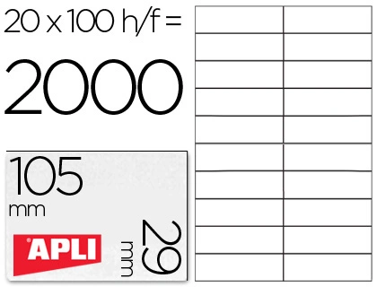 Etiqueta Adhesiva Apli 1299 Tamaño 105x29 mm para Fotocopiadora Laser Ink-Jet Caja con 100 Hojas DIN A4