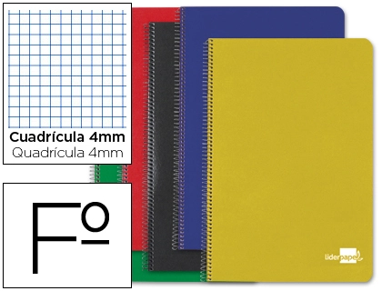 Cuaderno Espiral Liderpapel A4 Tapa Dura 80h 75 gr Cuadro 4mm con Margen Surtidos