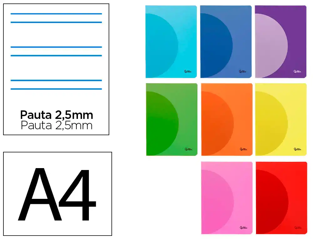 Libreta Liderpapel 360 Tapa de Plastico A4 48 Hojas 90gr Pauta 5 2,5mm con Margen Colores Surtidos