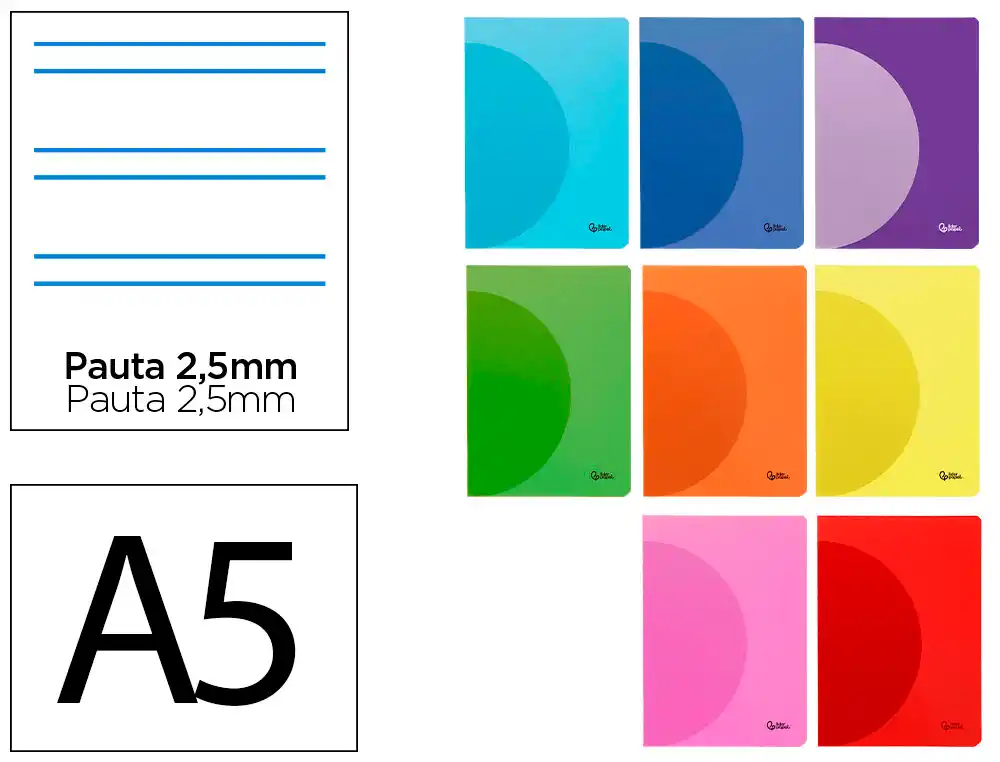 Libreta Liderpapel 360 Tapa de Plastico A5 48 Hojas 90gr Pauta 5 2,5mm con Margen Colores Surtidos