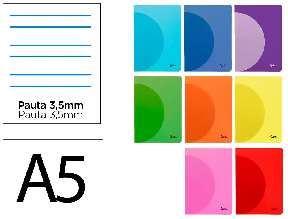 Libreta Liderpapel 360 Tapa de Plastico A5 48 Hojas 90gr Pauta 4 3,5mm con Margen Colores Surtidos