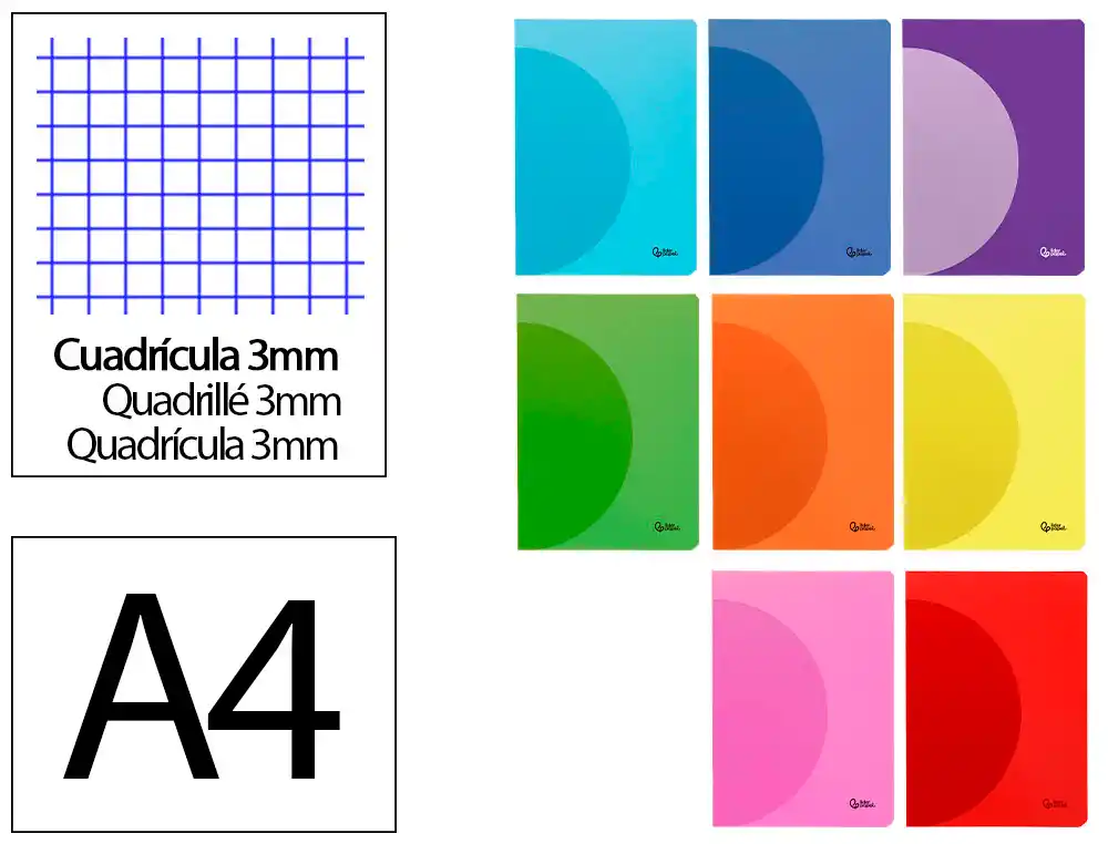 Libreta Liderpapel 360 Tapa de Plastico A4 48 Hojas 90gr Cuadro 3mm con Margen Colores Surtidos