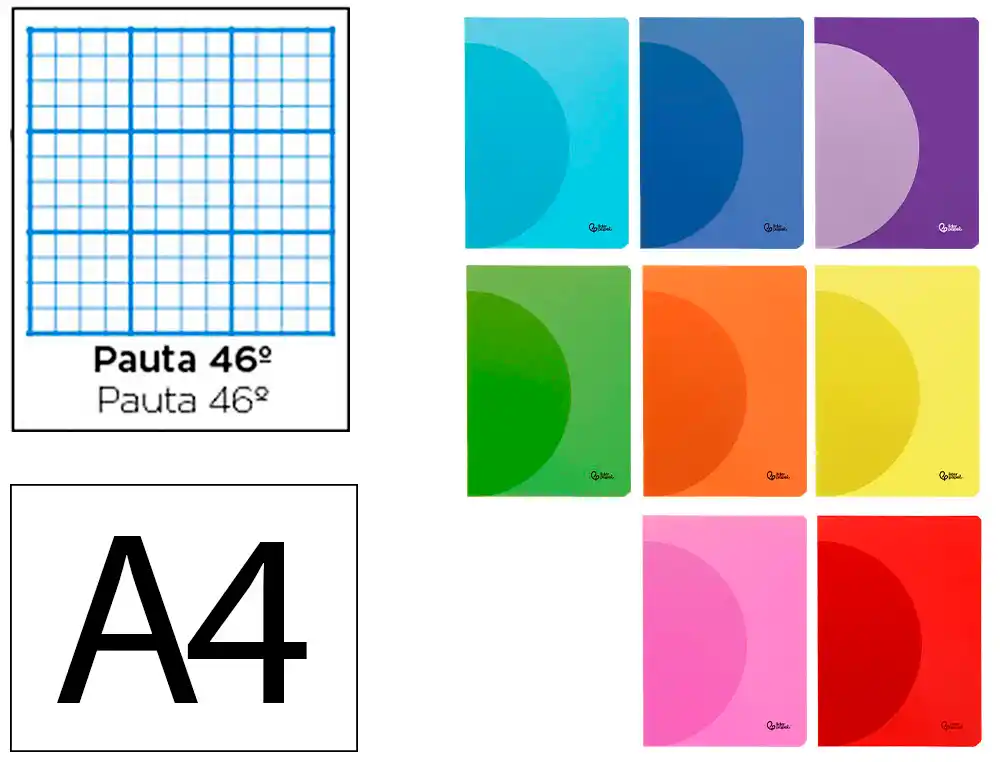 Libreta Liderpapel 360 Tapa de Plastico A4 48 Hojas 90gr Rayado Nº46 Colores Surtidos