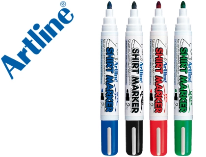 Rotulador Artline Camiseta Ekt-2 Negro Rojo Azul y Verde Punta Redonda 2 mm para Uso en Camiseta Caja de 4 Unidades