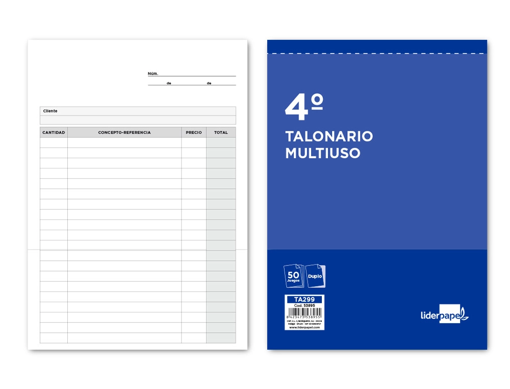 Talonario Liderpapel Multiusos Cuarto Original y Copia t299