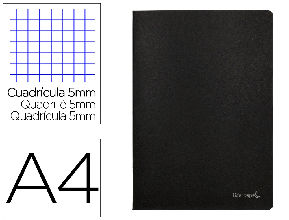 Libreta Liderpapel Tapa Negra A4 80 Hojas 60gr Cuadro 5mm con Doble Margen