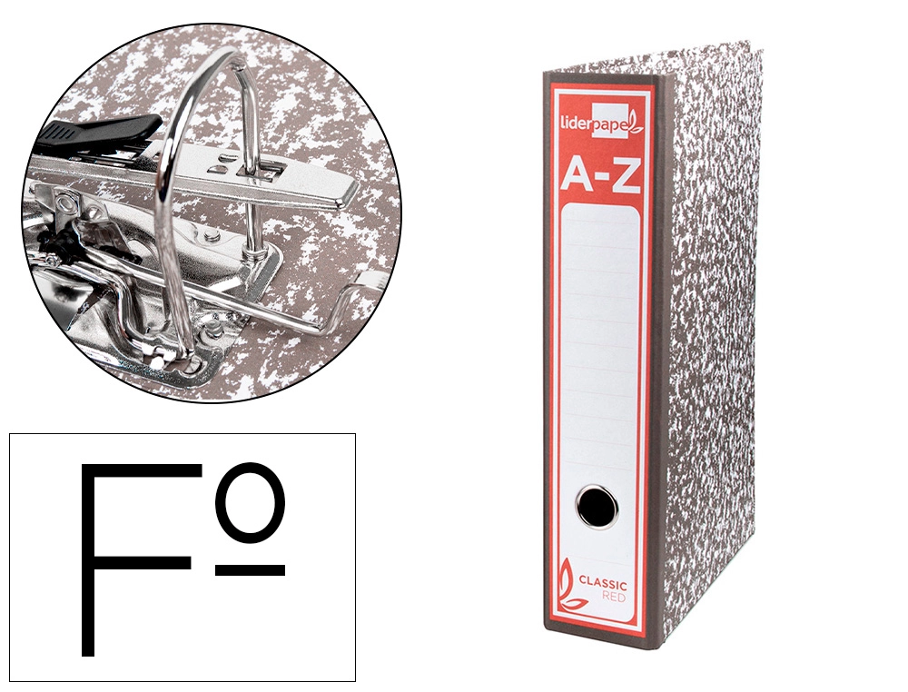 Archivador de Palanca Liderpapel Carton Forrado Folio Jaspeado Gris con Caja Classic Red