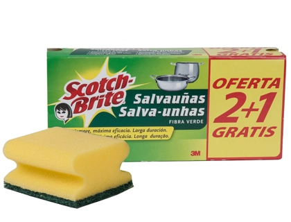 Estropajo Salvauñas Scotch Brite Fibra Verde Paquete 2+1 Gratis