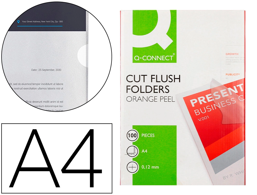 Carpeta Dossier Uñero Plastico Q-Connect DIN A4 120 Micras Transparente Caja de 100 Unidades