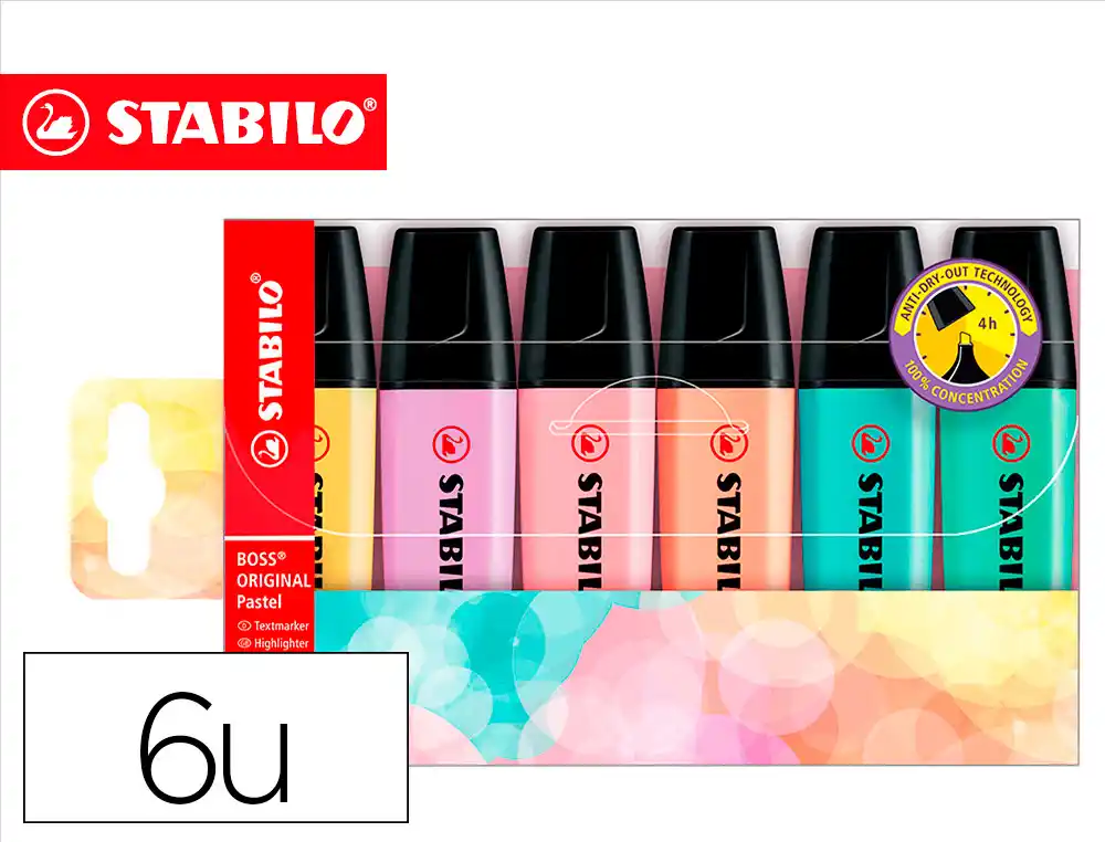 Rotulador Stabilo Boss Pastel Fluorescente 70 Estuche de 6 Unidades Surtidas