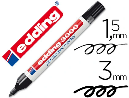 Rotulador Edding Marcador Permanente 3000 Negro Punta Redonda 1,5-3 mm Recargable
