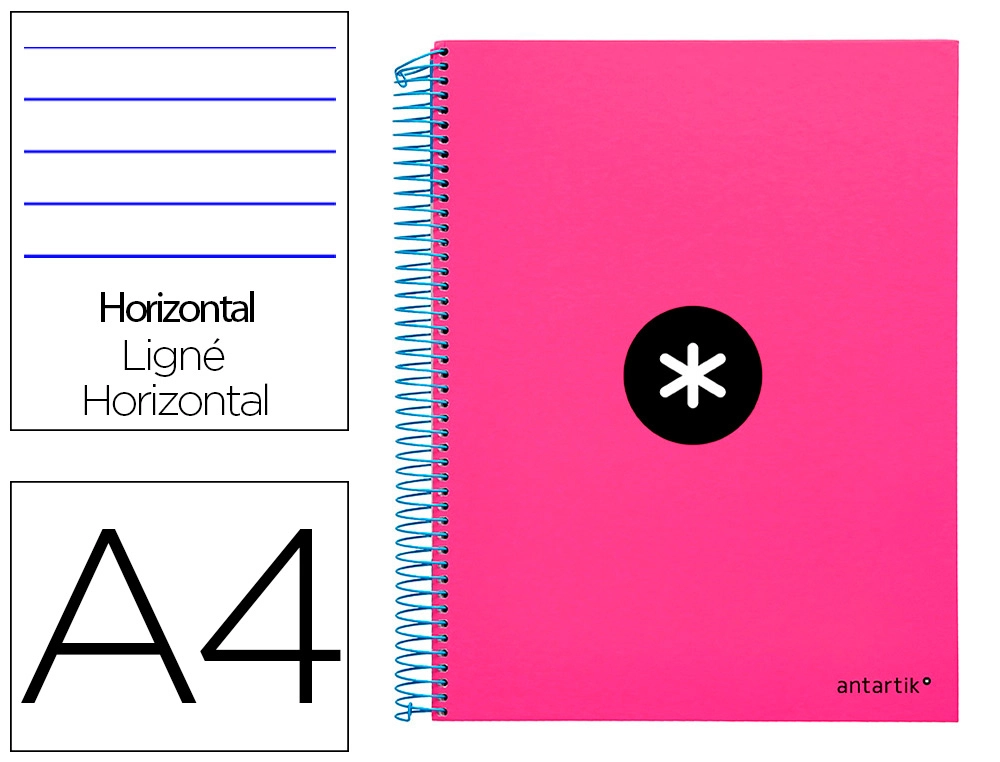 Cuaderno Espiral A4 Micro Antartik Tapa Forrada 120h 90 gr Horizontal 5 Bandas 4 Taladros Color Rosa