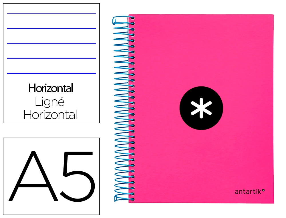 Cuaderno Espiral A5 Micro Antartik Tapa Forrada 120h 100 gr Horizontal 5 Bandas 6 Taladros Color Rosa