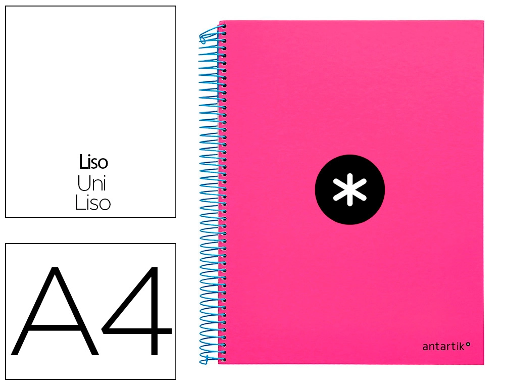 Cuaderno Espiral A4 Micro Antartik Tapa Forrada 120h 90 gr Liso con Bandas 4 Taladros Color Rosa Fluor