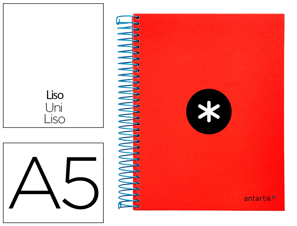Cuaderno Espiral A5 Micro Antartik Tapa Forrada 120h 90g Liso con Bandas 6 Taladros Color Rojo