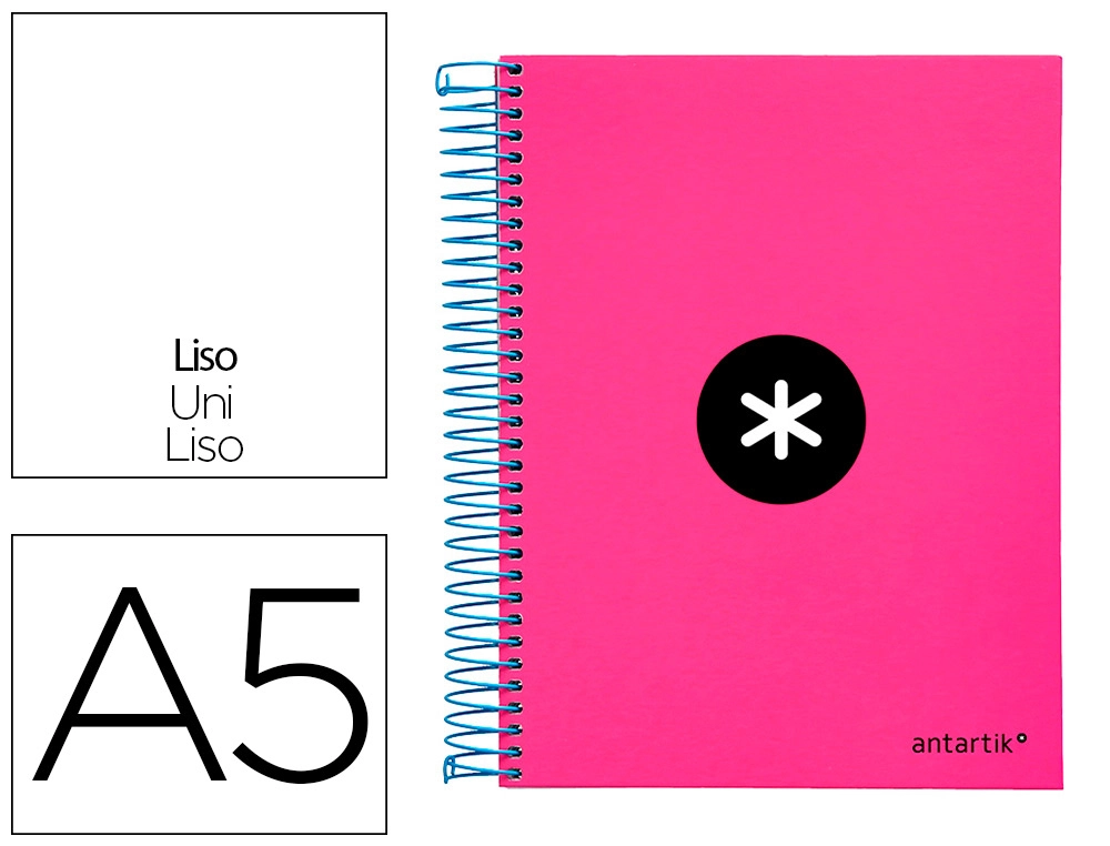 Cuaderno Espiral A5 Micro Antartik Tapa Forrada 120h 90 gr Liso con Bandas 6 Taladros Color Rosa Fluor
