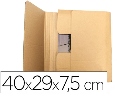 Caja para Embalar Libros Q-Connect Carton Reciclado Canal Simple 3 mm Color Kraft 400x290x75 mm