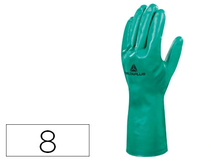 Guantes Deltaplus Tratado en Nitrilo Flocado de Algodon Especial para Trabajos con Liquidos Quimicos Talla 8